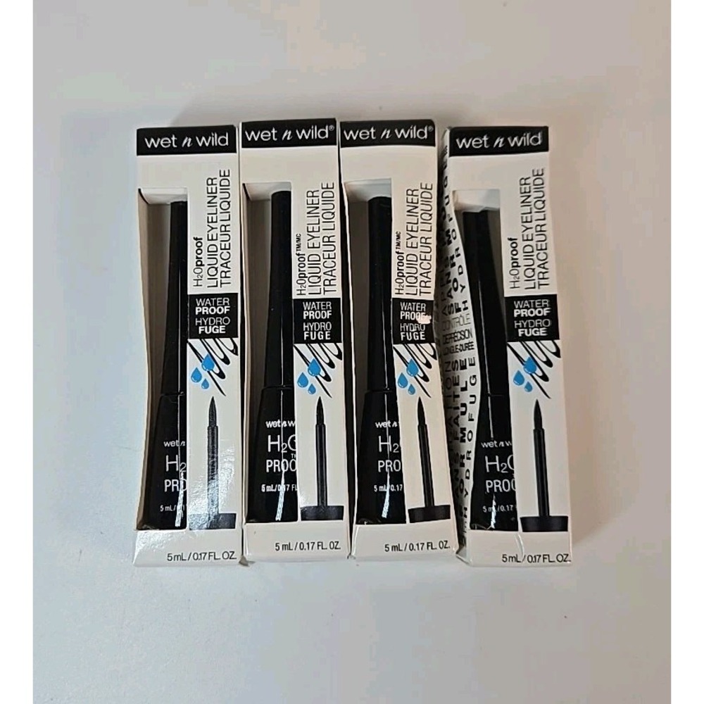 4 Pc Wet 'n Wild H2Oproof Liquid Eyeliner #879 Black Noir Waterproof 0.17 oz NEW